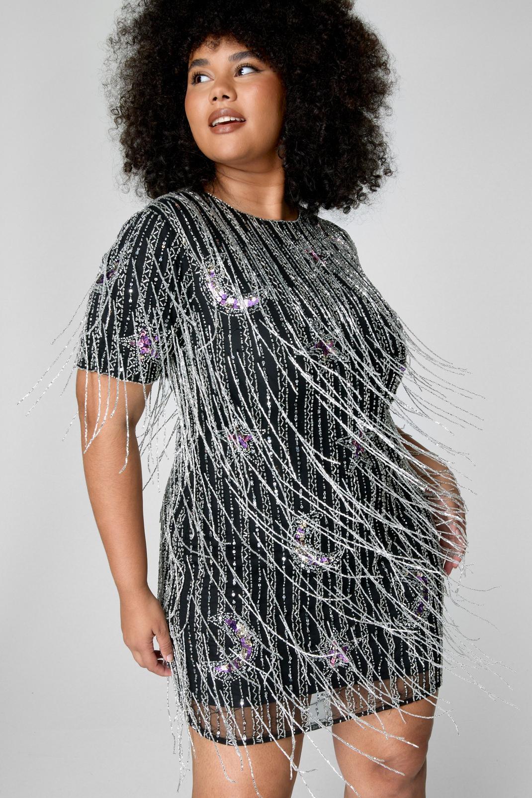 Plus Moon And Star Beaded Tassel Shift Mini Dress Product Image