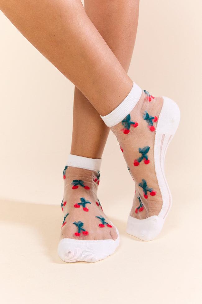 White Sheer Cherry Socks FINAL SALE Product Image