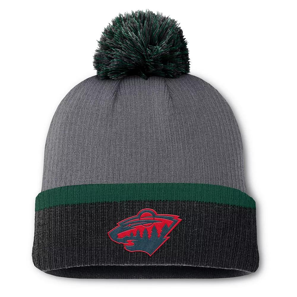 Women's Fanatics  Charcoal Minnesota Wild Cuffed Knit Hat with Pom Product Image