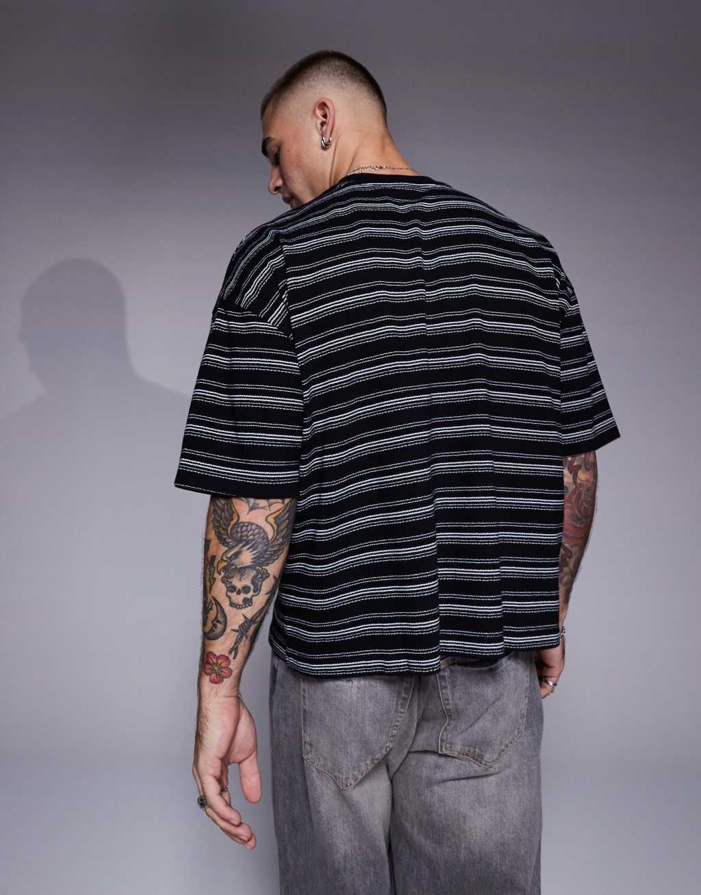 ASOS DESIGN oversized t-shirt in heavyweight 230gsm textured black stripe Product Image