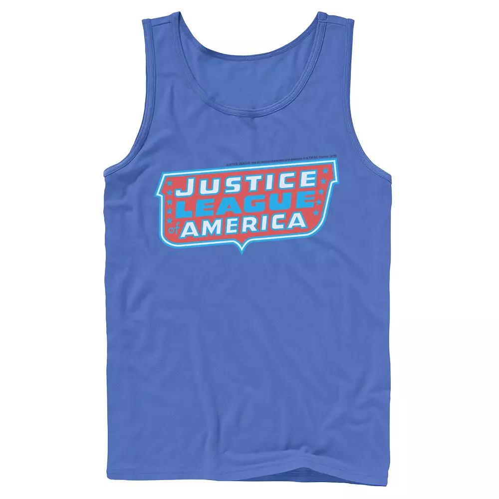 Men's DC Comics Justice League of America Text Poster Logo Tank Top,  Product Image
