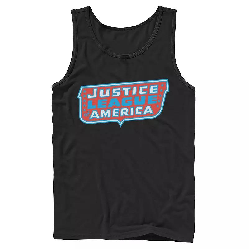 Men's DC Comics Justice League of America Text Poster Logo Tank Top,  Product Image