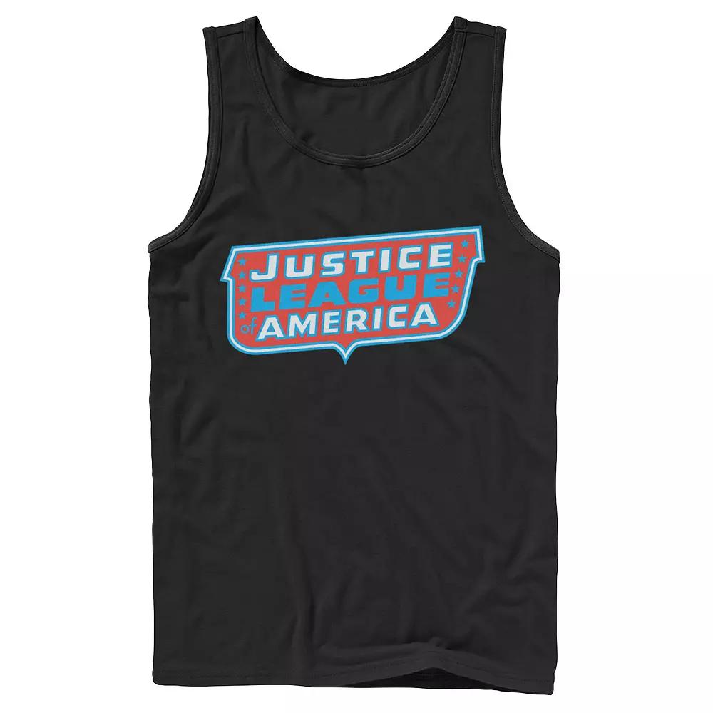 Men's DC Comics Justice League of America Text Poster Logo Tank Top,  Product Image