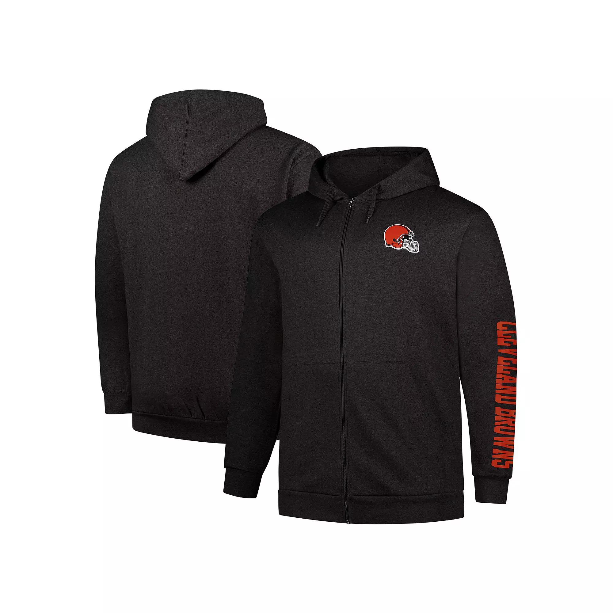 Men's Fanatics  Heather Charcoal Cleveland Browns Big & Tall Sleeve Hit Full-Zip Hoodie, Size: 3XB Product Image