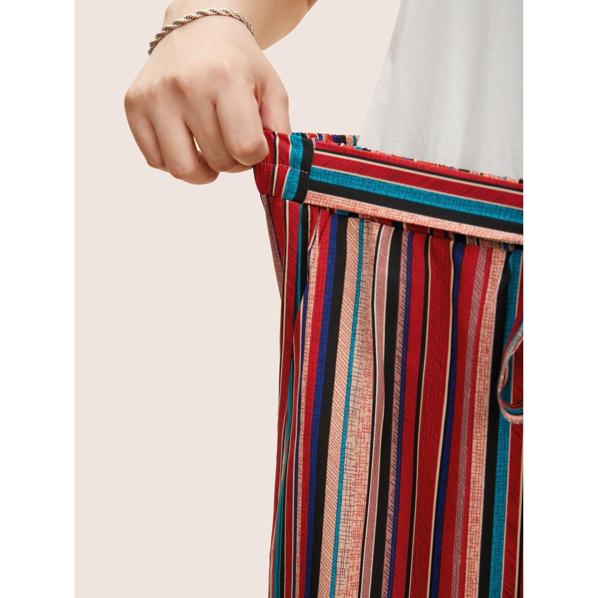 Plus Size Contrast Striped Tie Knot Wide Leg Pants Women Multicolor Casual Wide Leg Mid Rise Everyday Pants BloomChic 22-24/3X Product Image