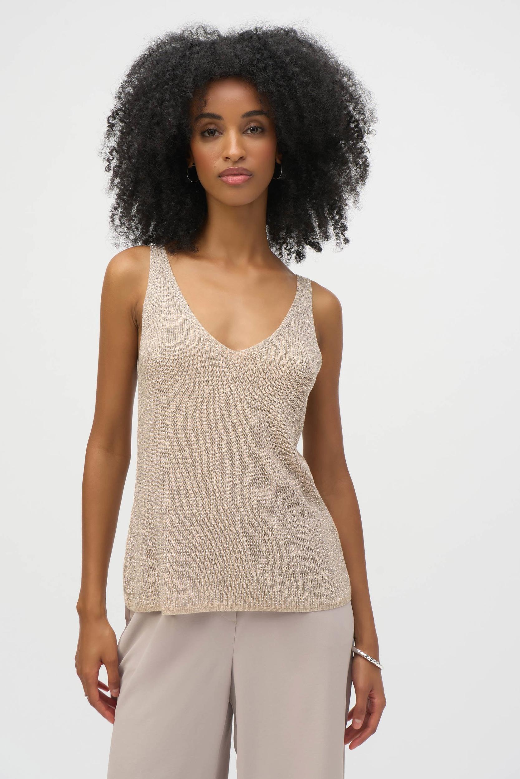 Metallic Knitted Camisole with Rhinestones- Champagne Product Image
