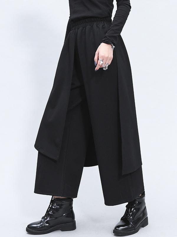 Irregularity Elastic Waist Wide Leg Solid Color Pants Product Image