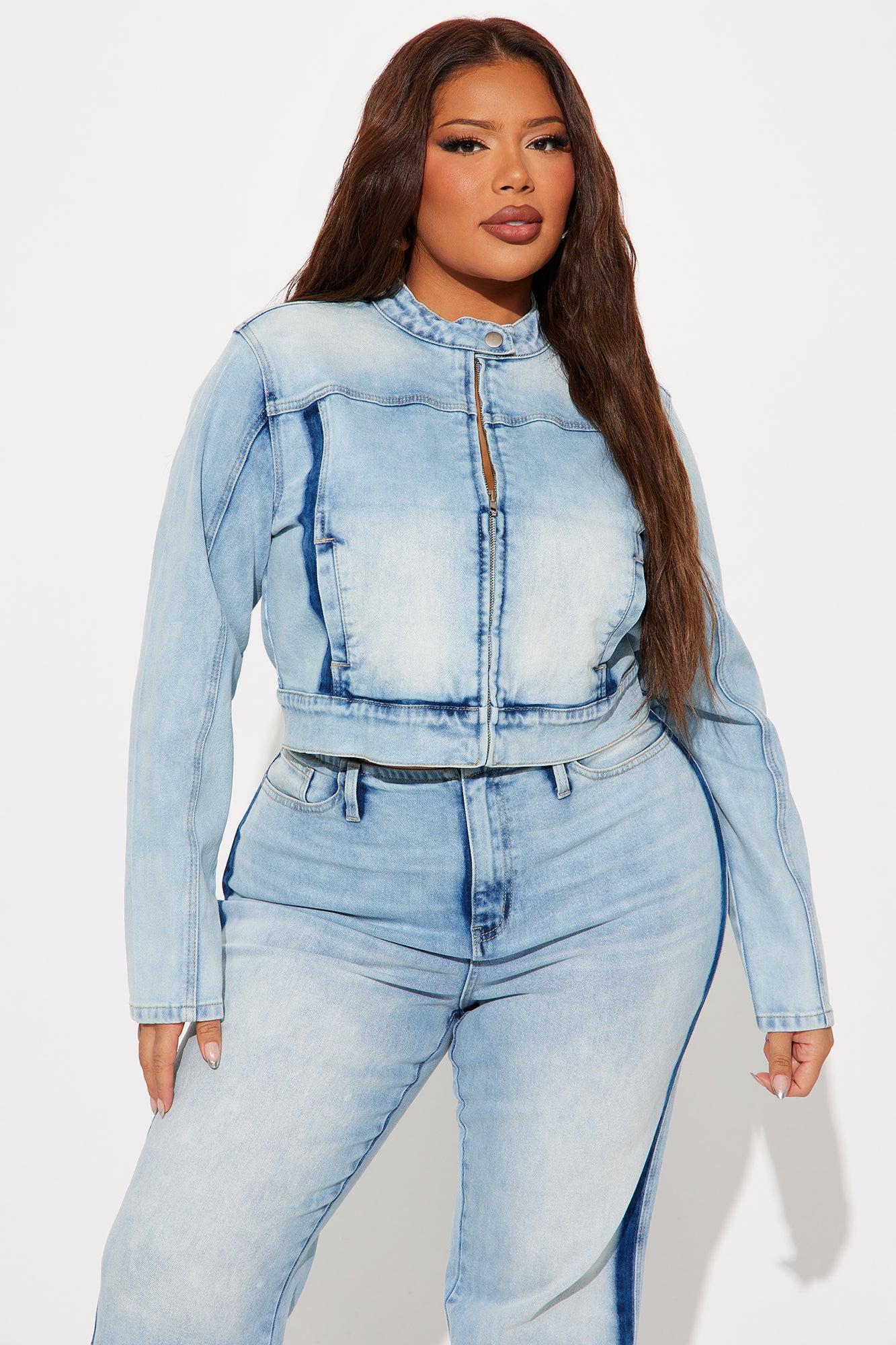 Speed It Up Stretch Moto Denim Jacket - Light Wash Product Image