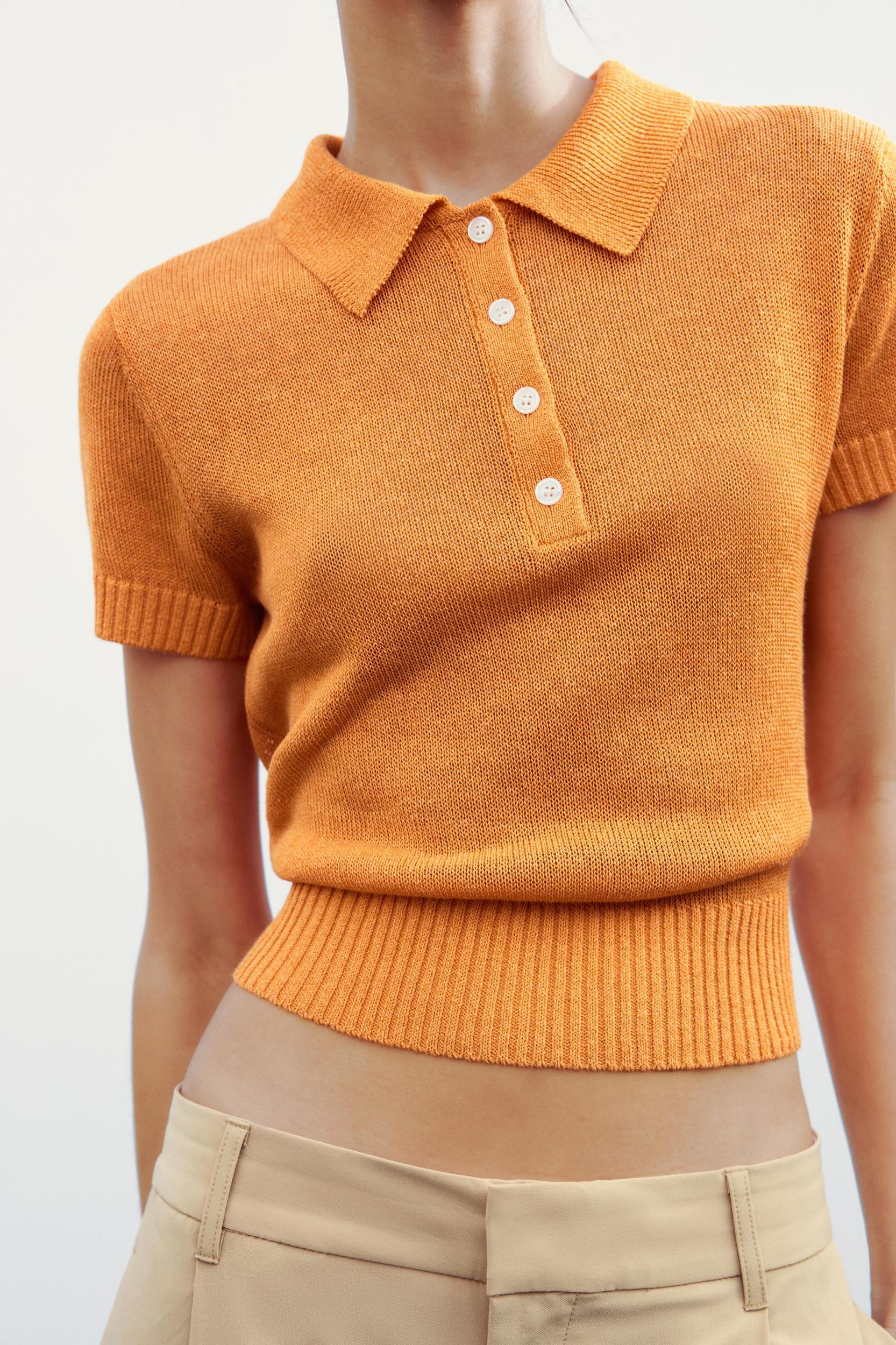 BASIC KNIT POLO TOP Product Image