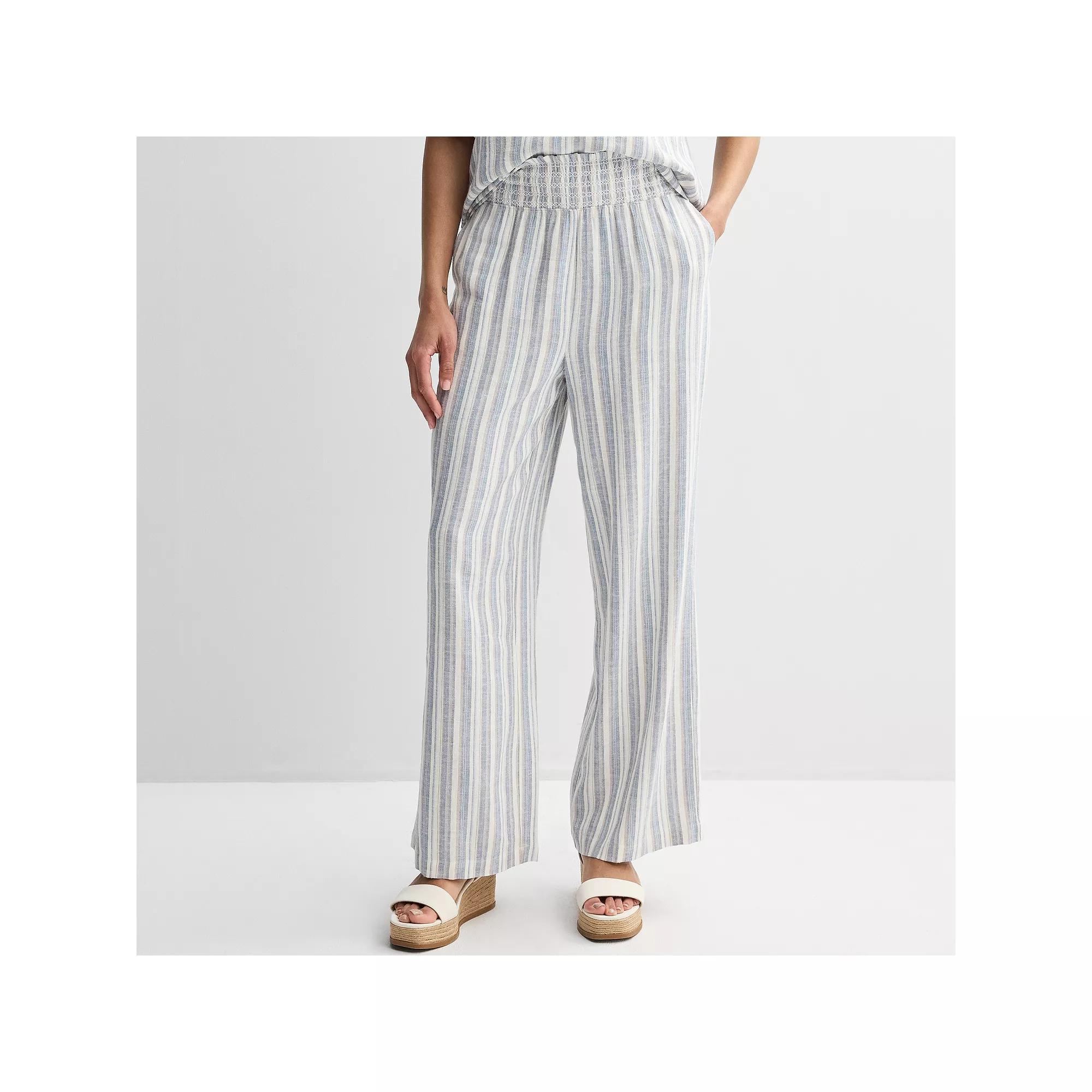 Women's Ellen Tracy Smocked High Waist Linen Pants, Size: Medium, Floral Bloom Product Image