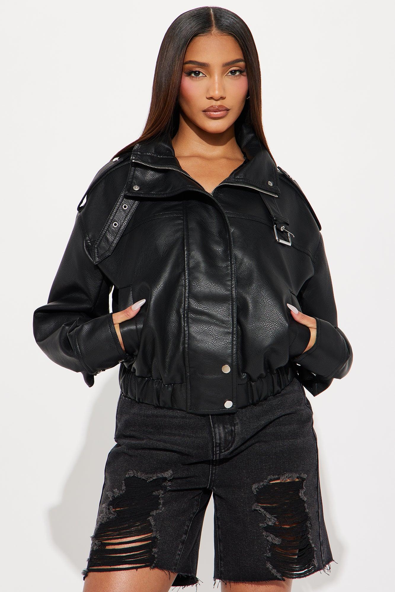 Don't Be Jaded Faux Leather Oversized Jacket - Black Female Product Image