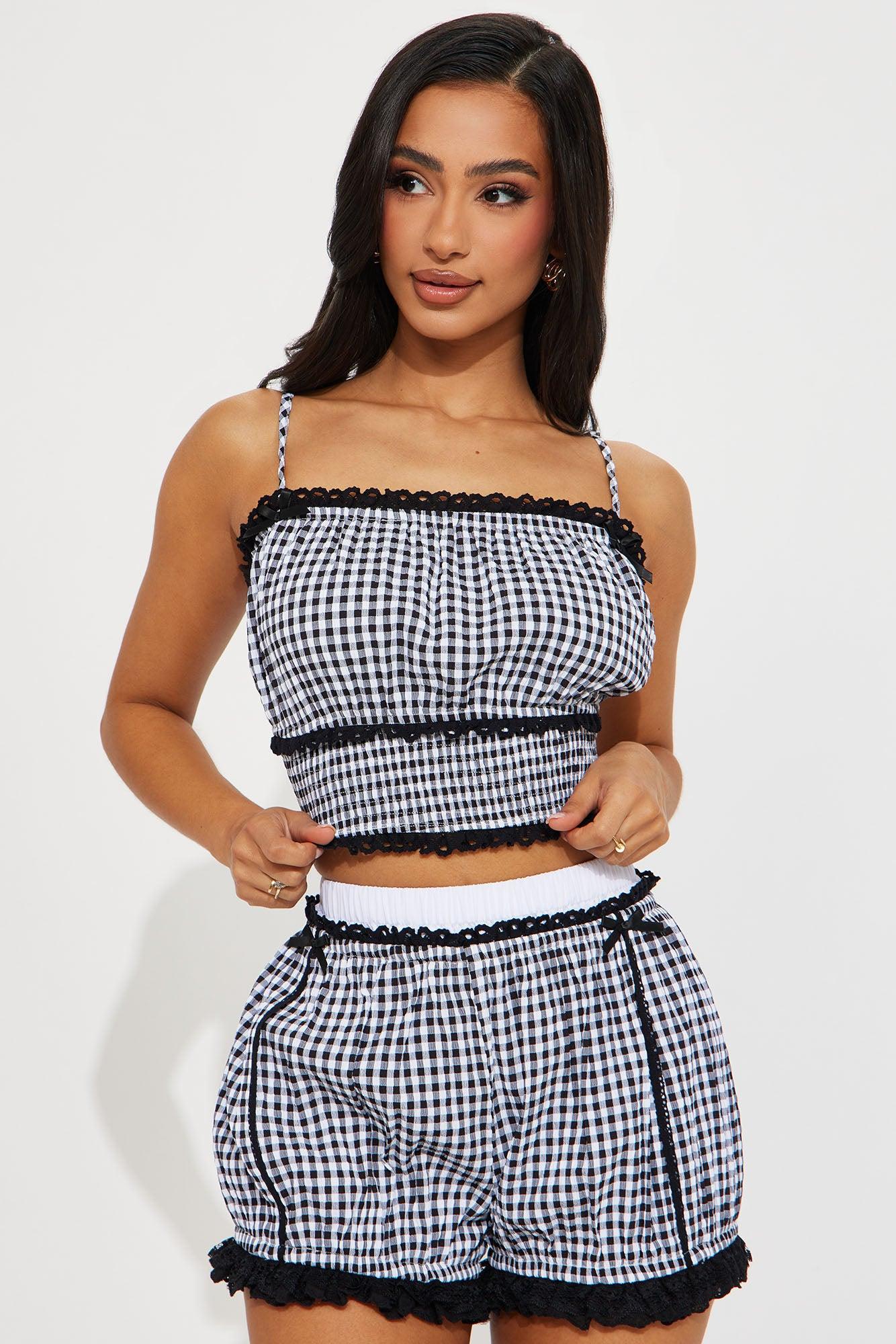 Picnic Club Gingham Short Set - Black/White Product Image