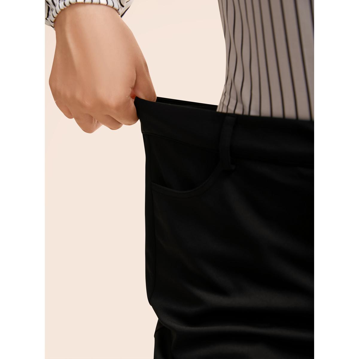 Plus Size Medium Stretch Buckle Detail Bootcut Pants Women Black At the Office Bootcut Mid Rise Office Pants BloomChic 12/L Product Image