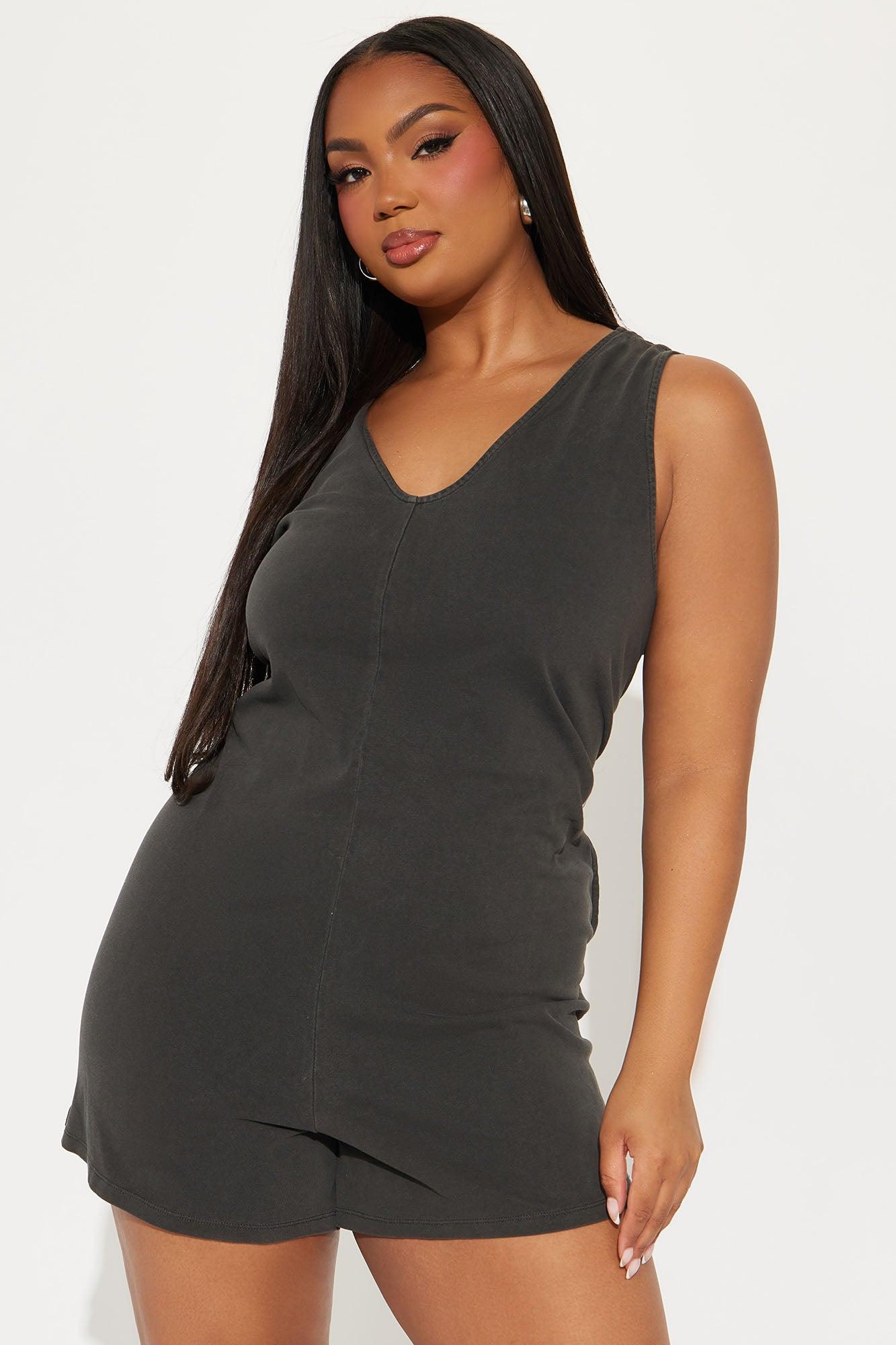 The Washed Tank Romper - Black Product Image