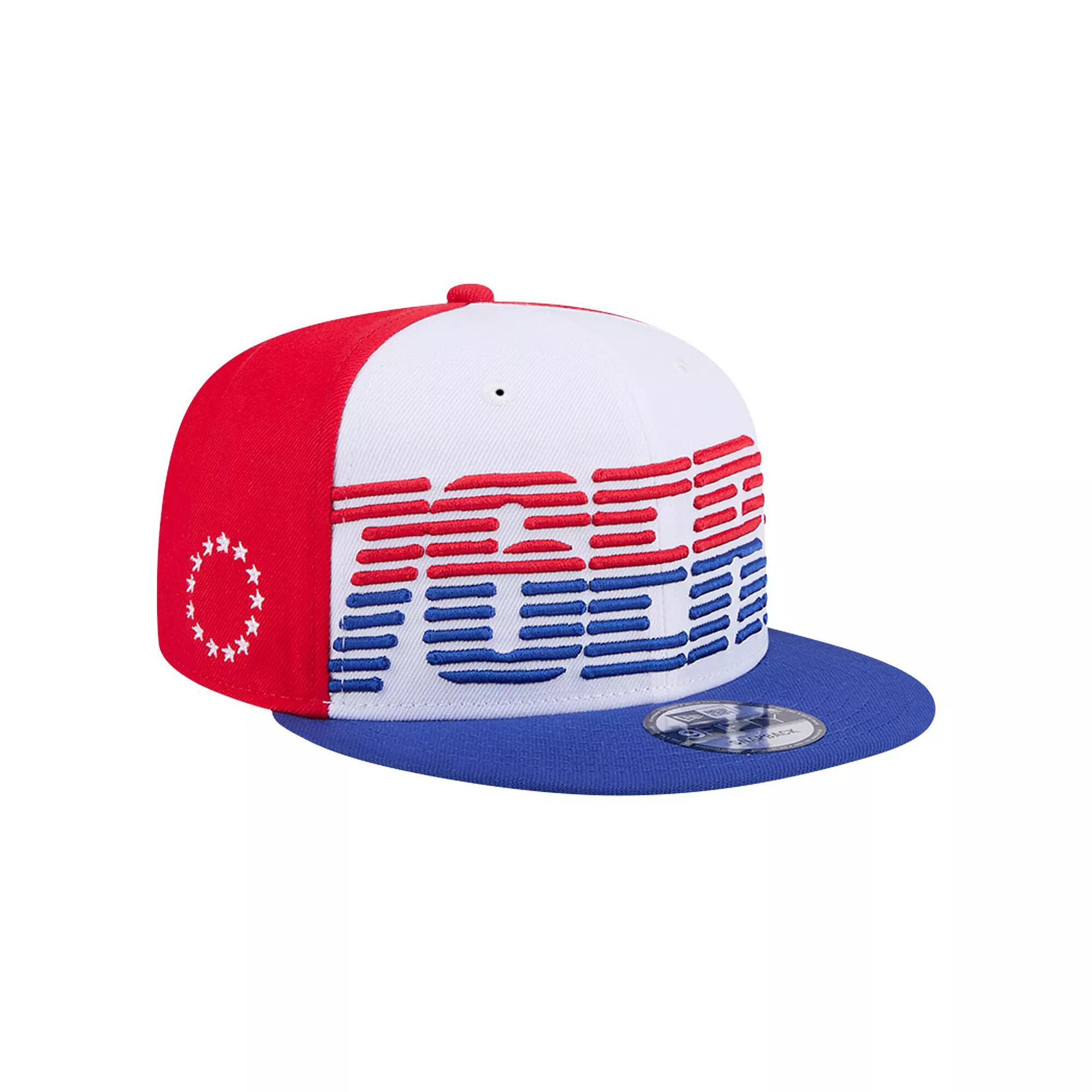 Men's New Era White/Royal Philadelphia 76ers Throwback Gradient Tech Font 9FIFTY Snapback Hat, 76r White Product Image