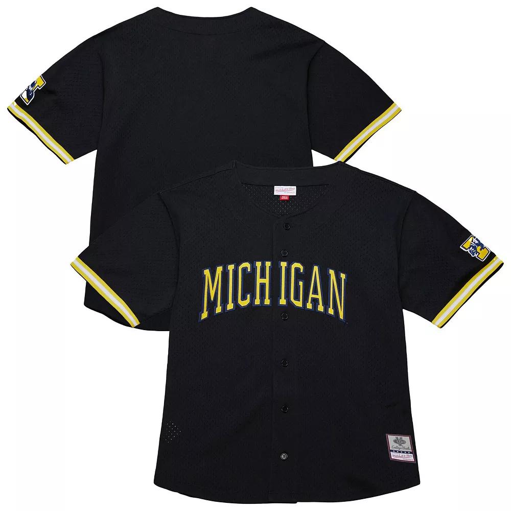 Men's Mitchell & Ness Black Michigan Wolverines On The Clock Full-Button Fashion Jersey,  Product Image