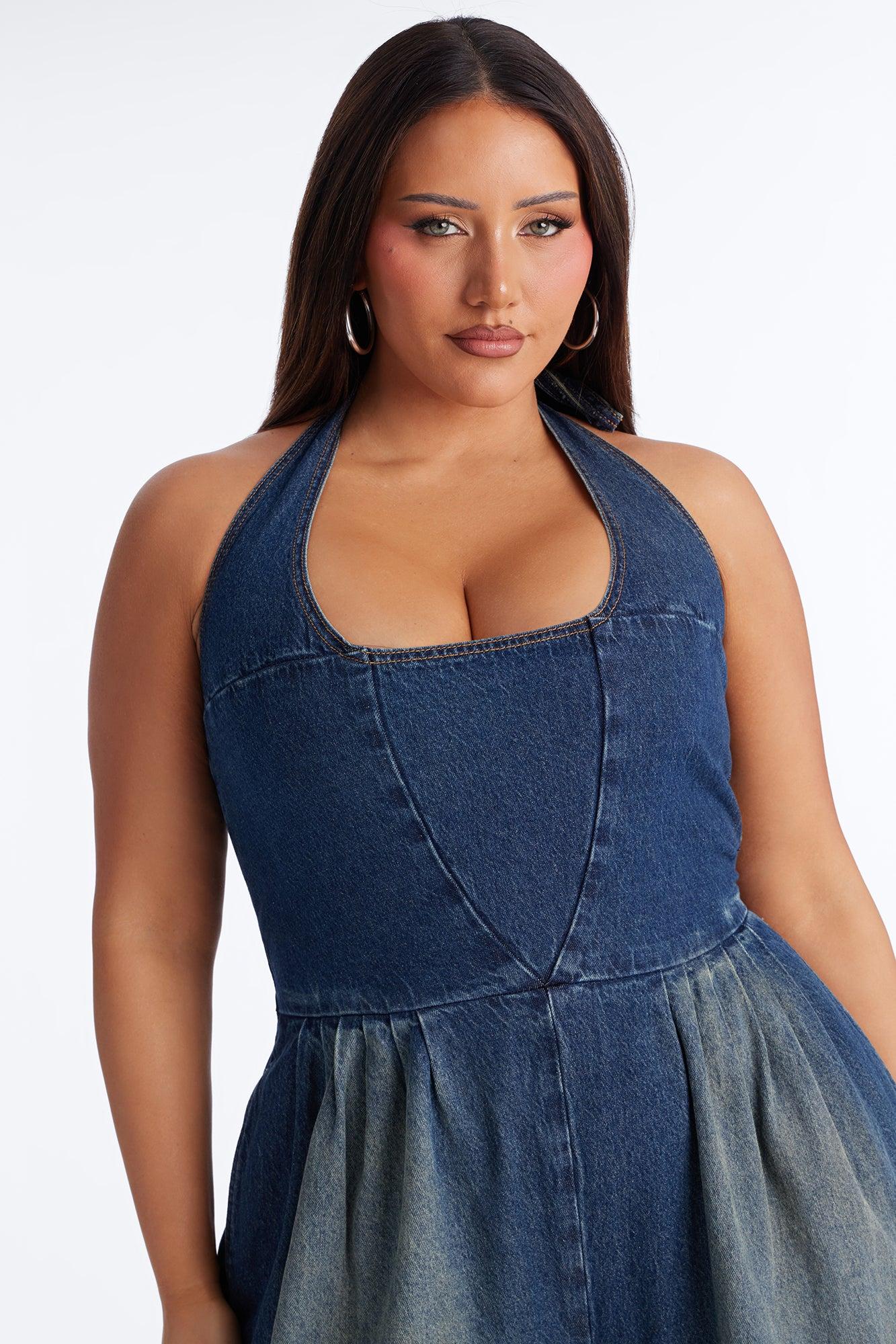 Bella Extreme Wide Leg Washed Denim Jumpsuit - Dark Wash Female Product Image