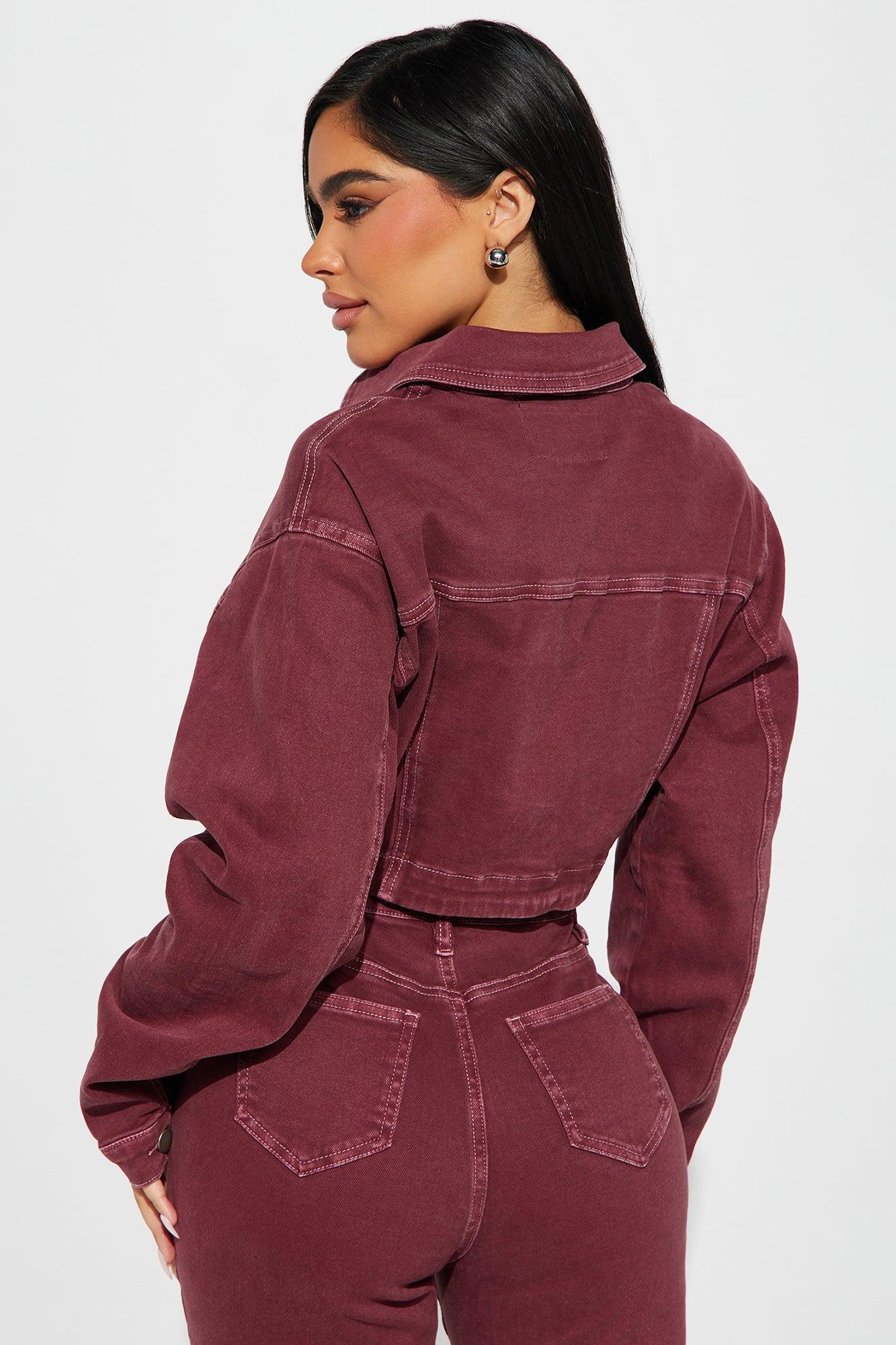 Bordeaux Stretch Denim Jacket - Wine Product Image