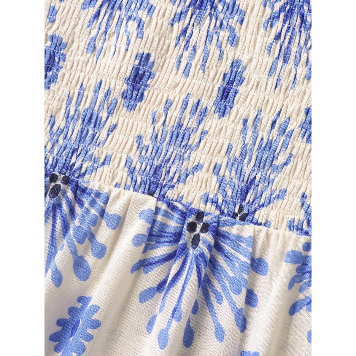 Plus Size Skyblue Floral Symphony Print Split Neck Blouse Women Short sleeve Notched collar Vacation Blouses BloomChic 28/5X Product Image