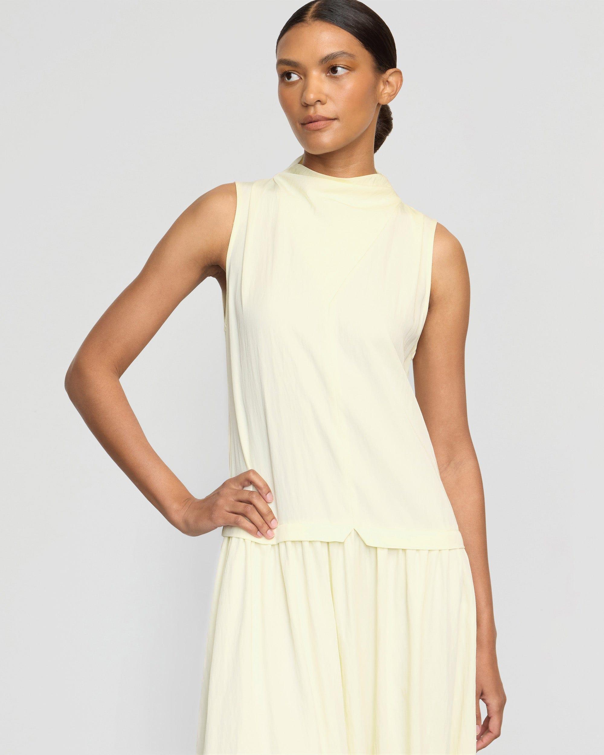 Chinon Drop-Waist Gathered-Neck Dress Product Image