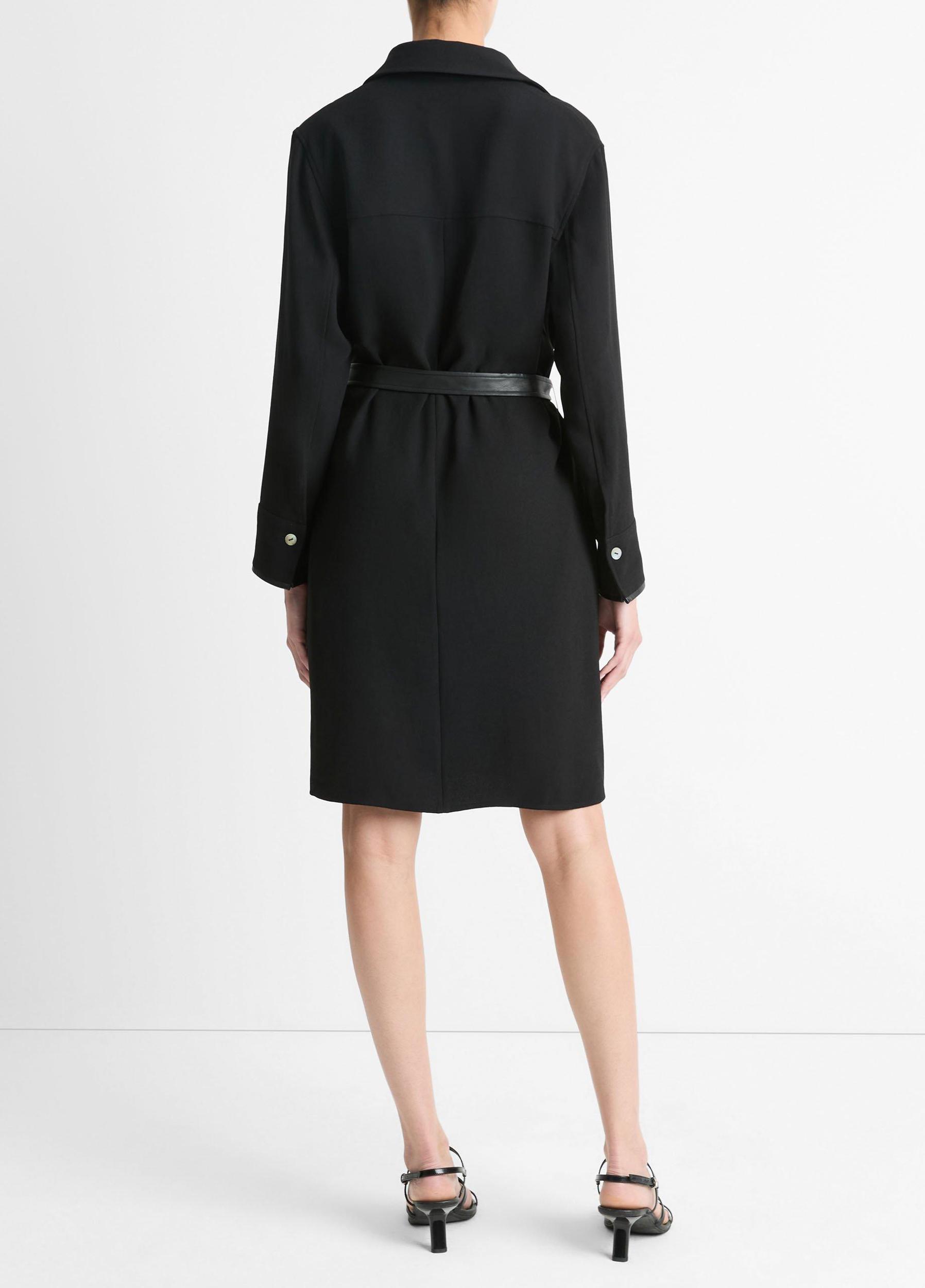 Faux-Leather-Trim Shirt Dress Product Image