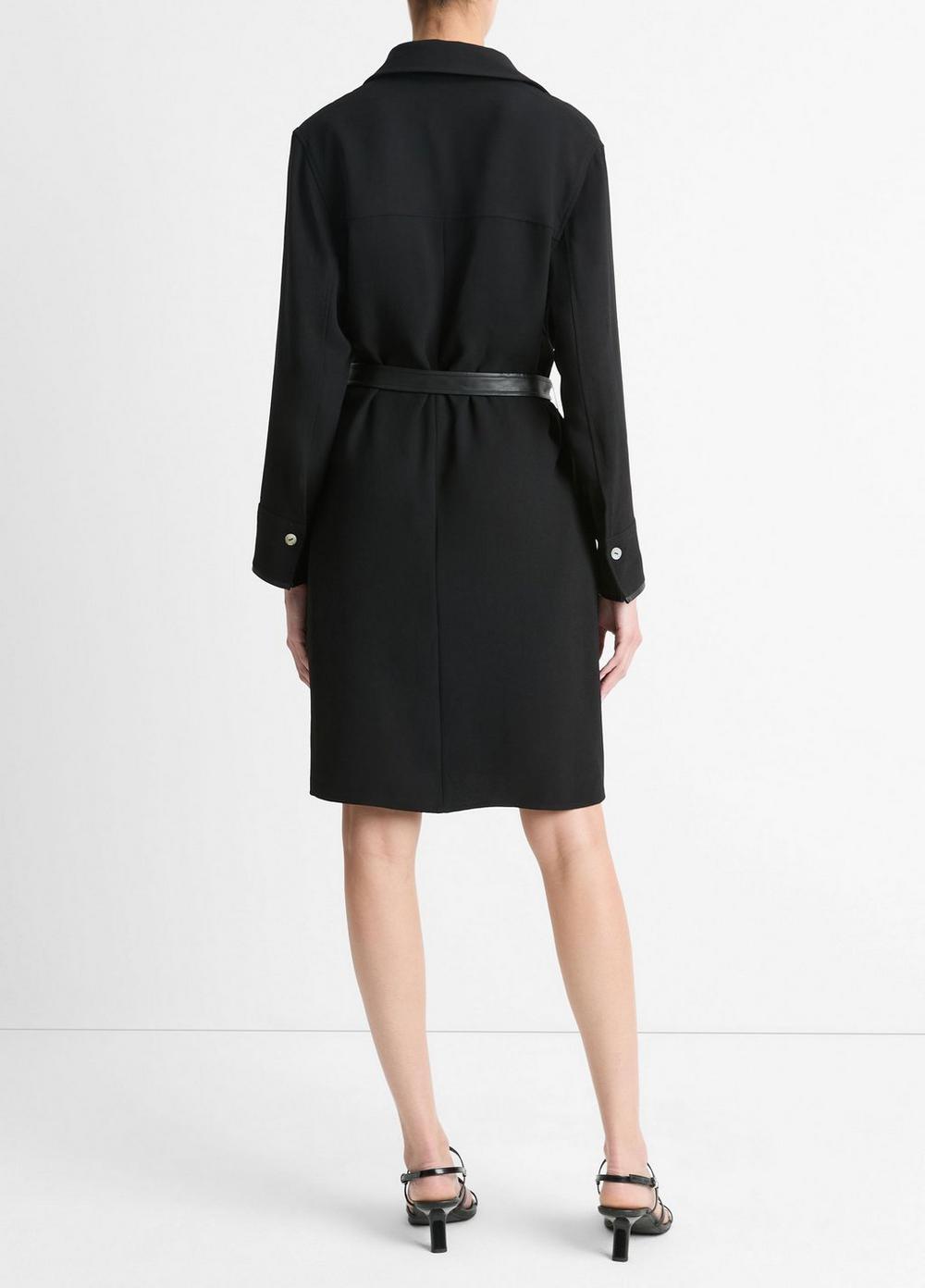 Faux-Leather-Trim Shirt Dress Product Image