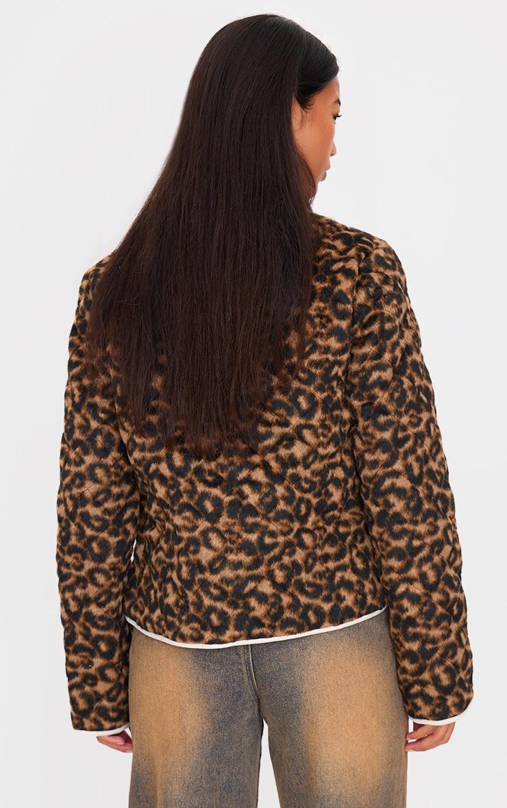 Brown Leopard Quilted Contrast Binding Jacket Product Image