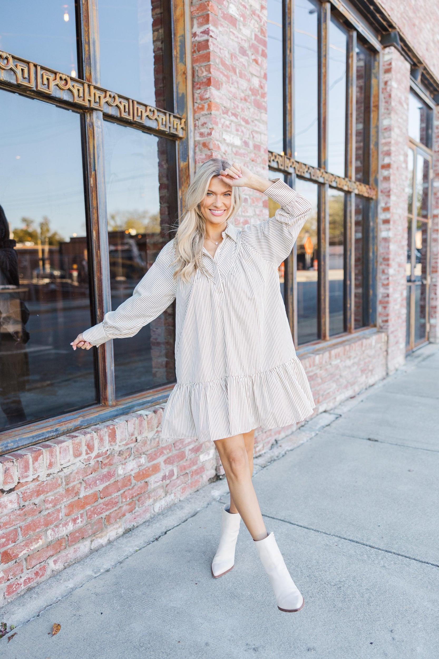 Stay A While Brown Striped Dress Female Product Image