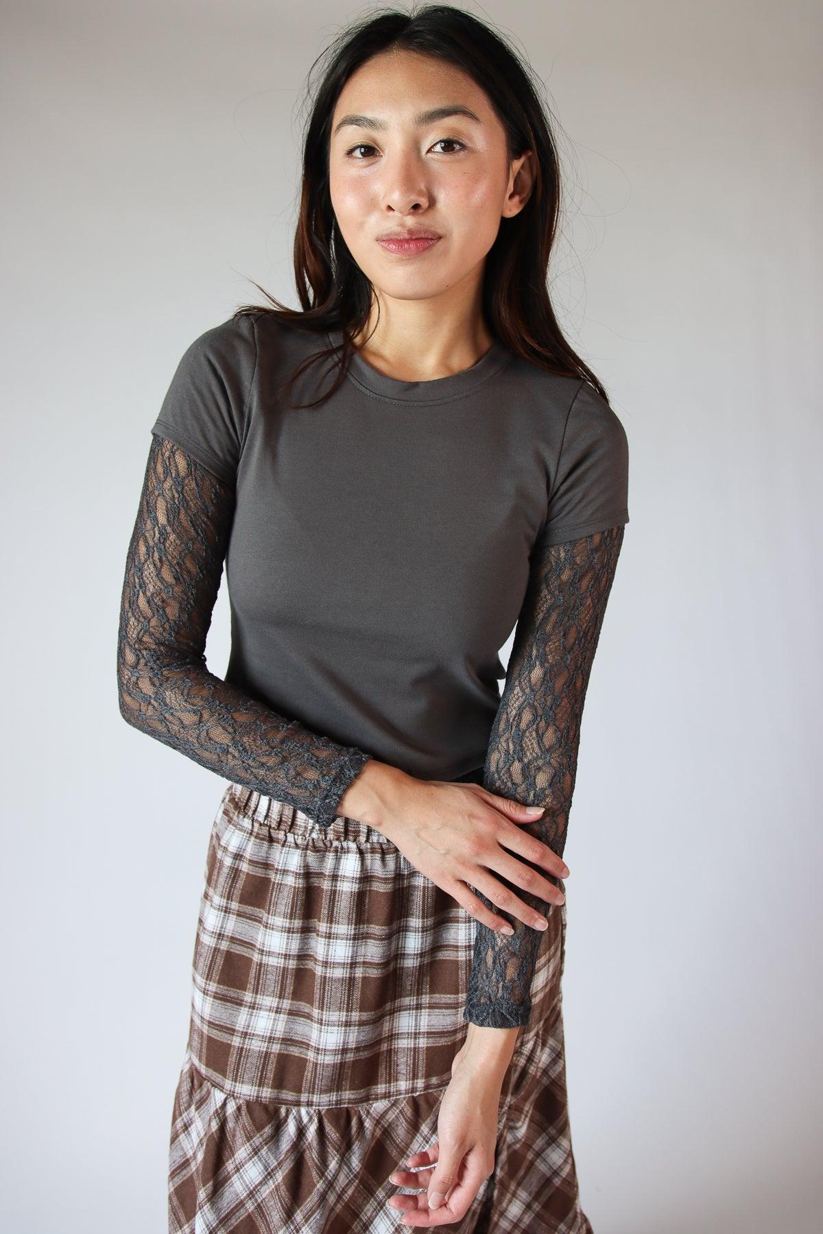 Layered Lace Long Sleeve Tee Product Image