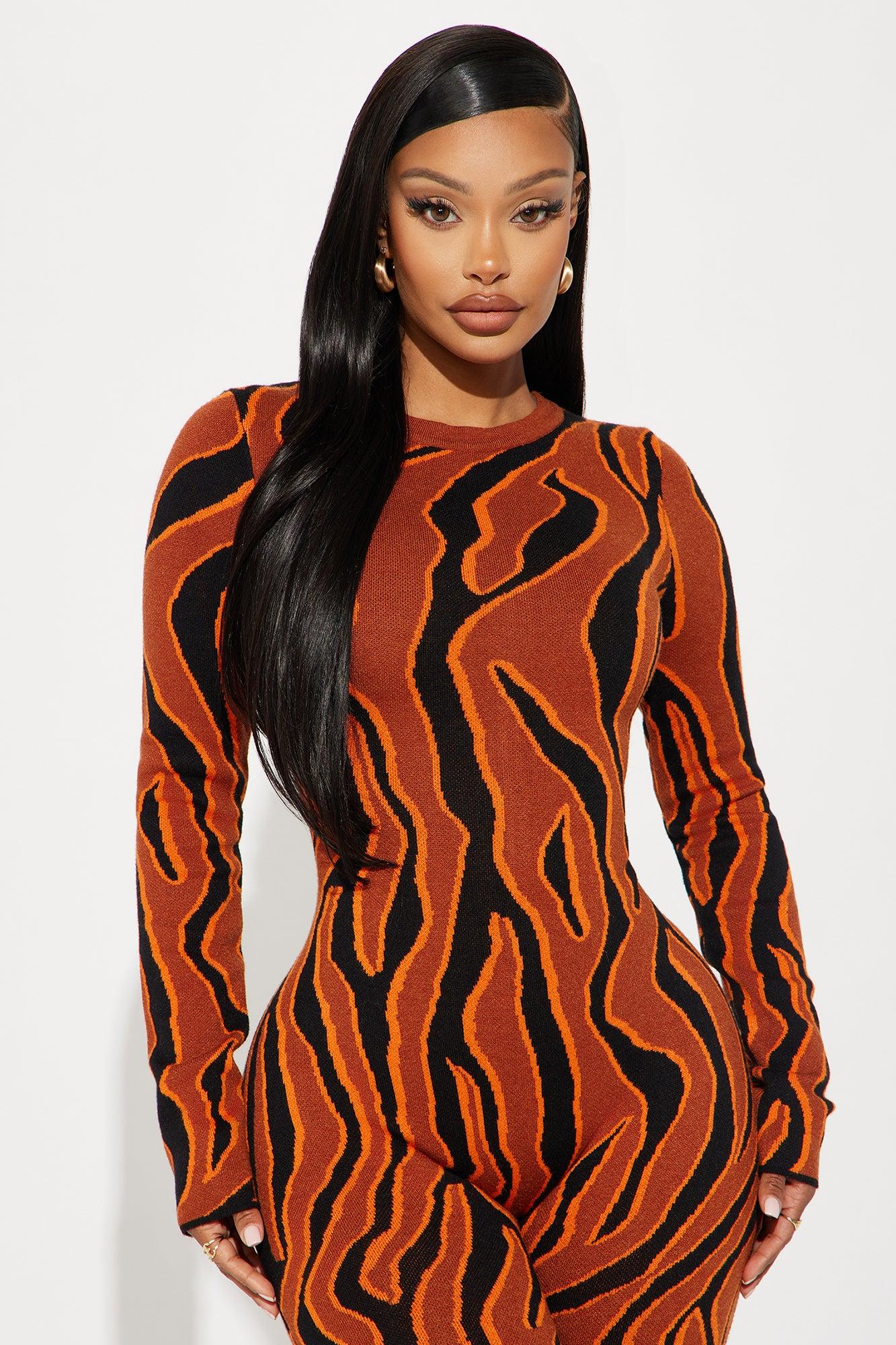 Up In Flames Sweater Jumpsuit  - Rust/combo Female Product Image
