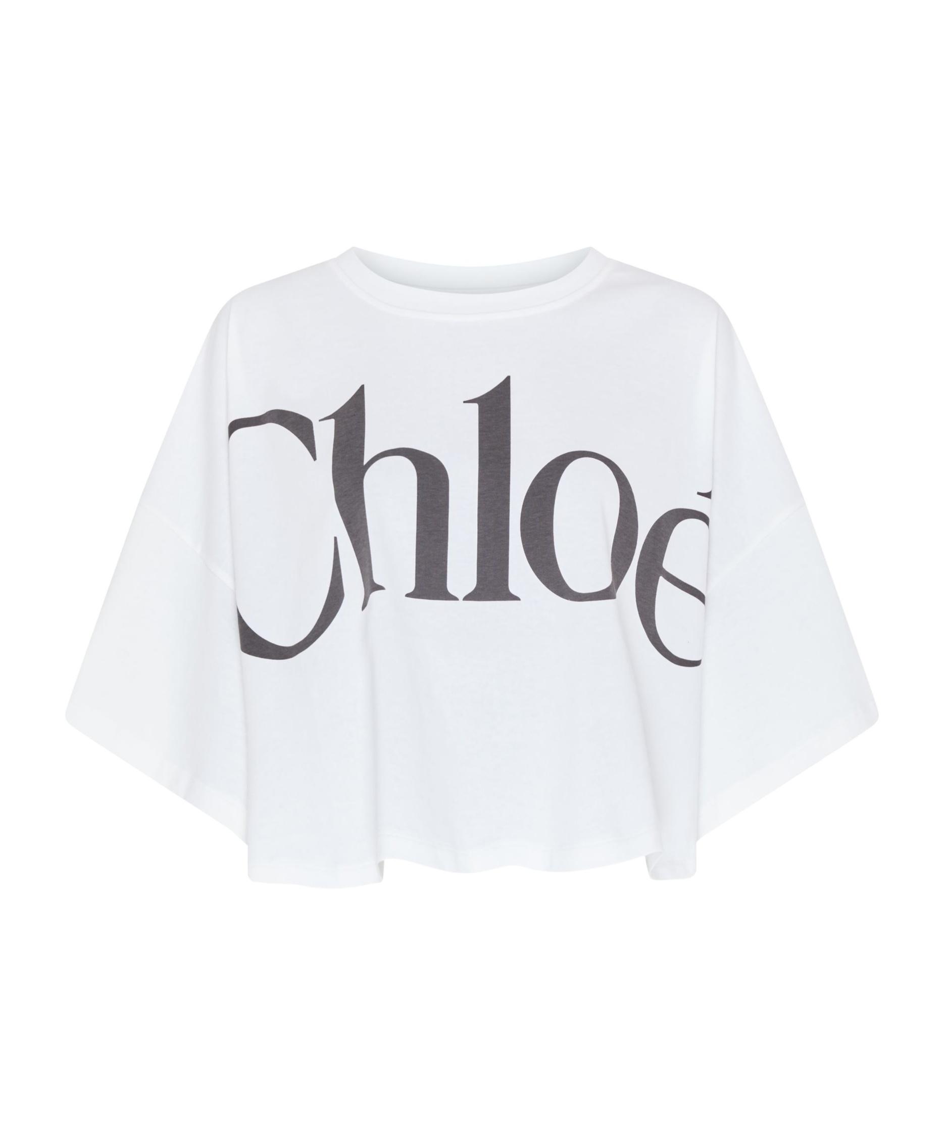 CHLOÉ White Cropped Crewneck T-shirt With Maxi Logo Print On The Front In Cotton Woman In Multicolor Product Image