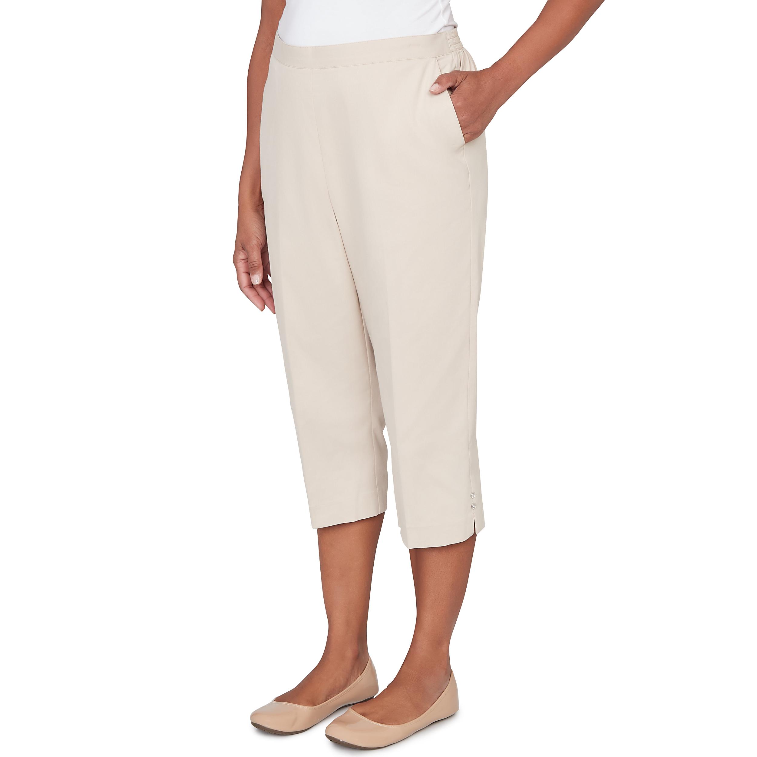 Alfred Dunner Solid Twill Button Hem Capri Pant- Petite Product Image