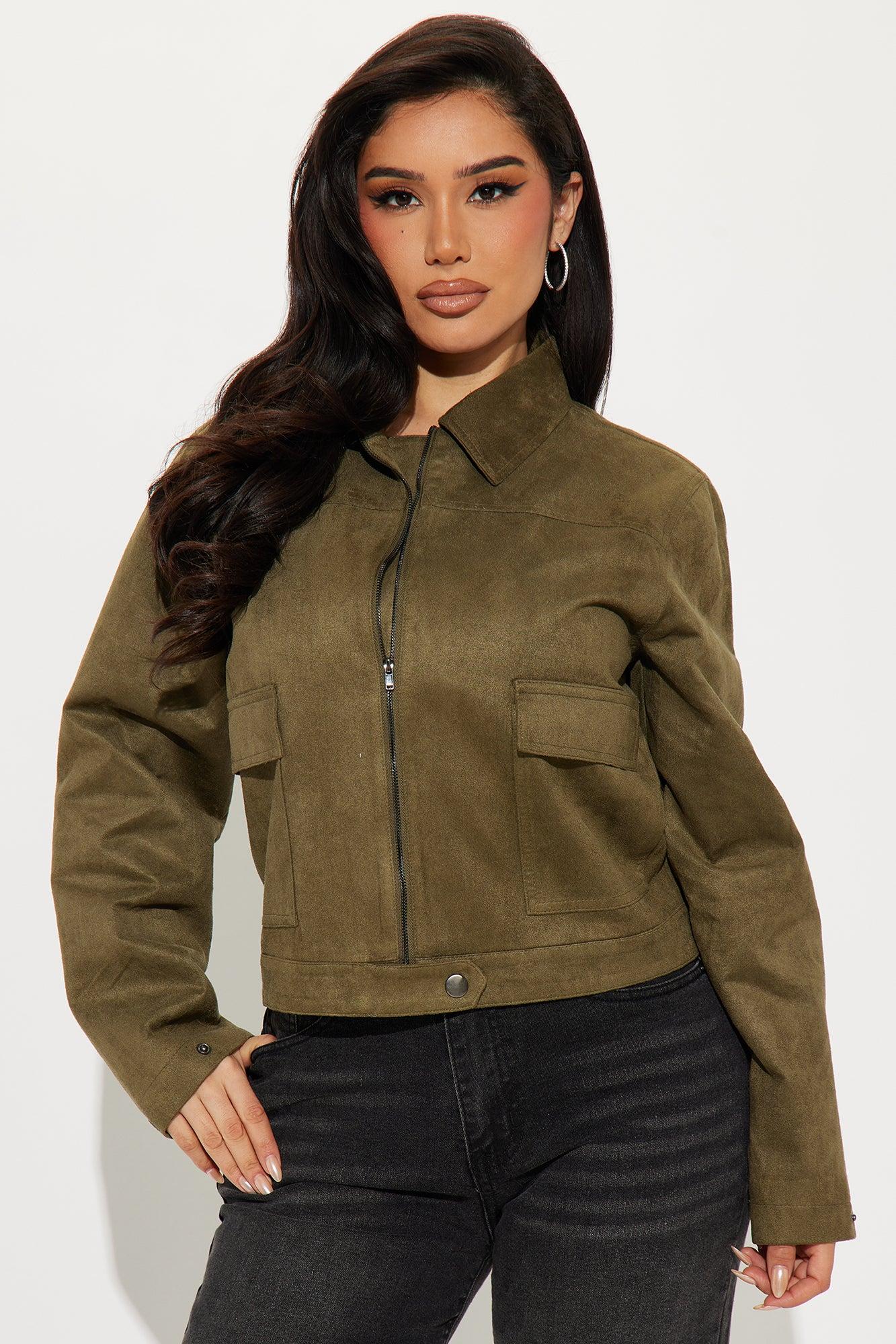 How It IS Faux Suede Jacket - Olive Female Product Image