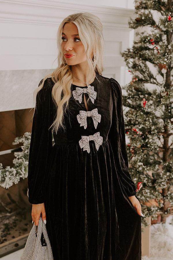 For The Love Of Bows Velvet Midi in Black Product Image
