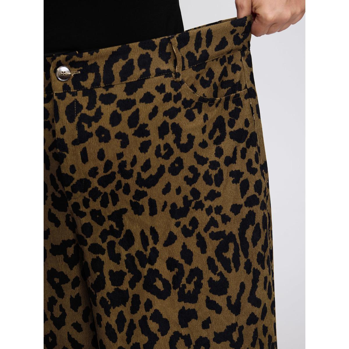 Plus Size Leopard Corduroy Print Pockets Pants Women Leopard Leisure Straight Leg High Rise Casual Pants BloomChic 18-20/2X Product Image