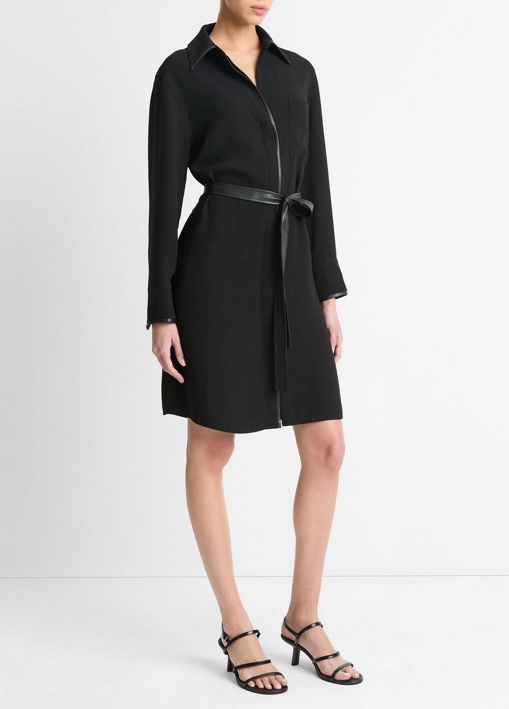 Faux-Leather-Trim Shirt Dress Product Image