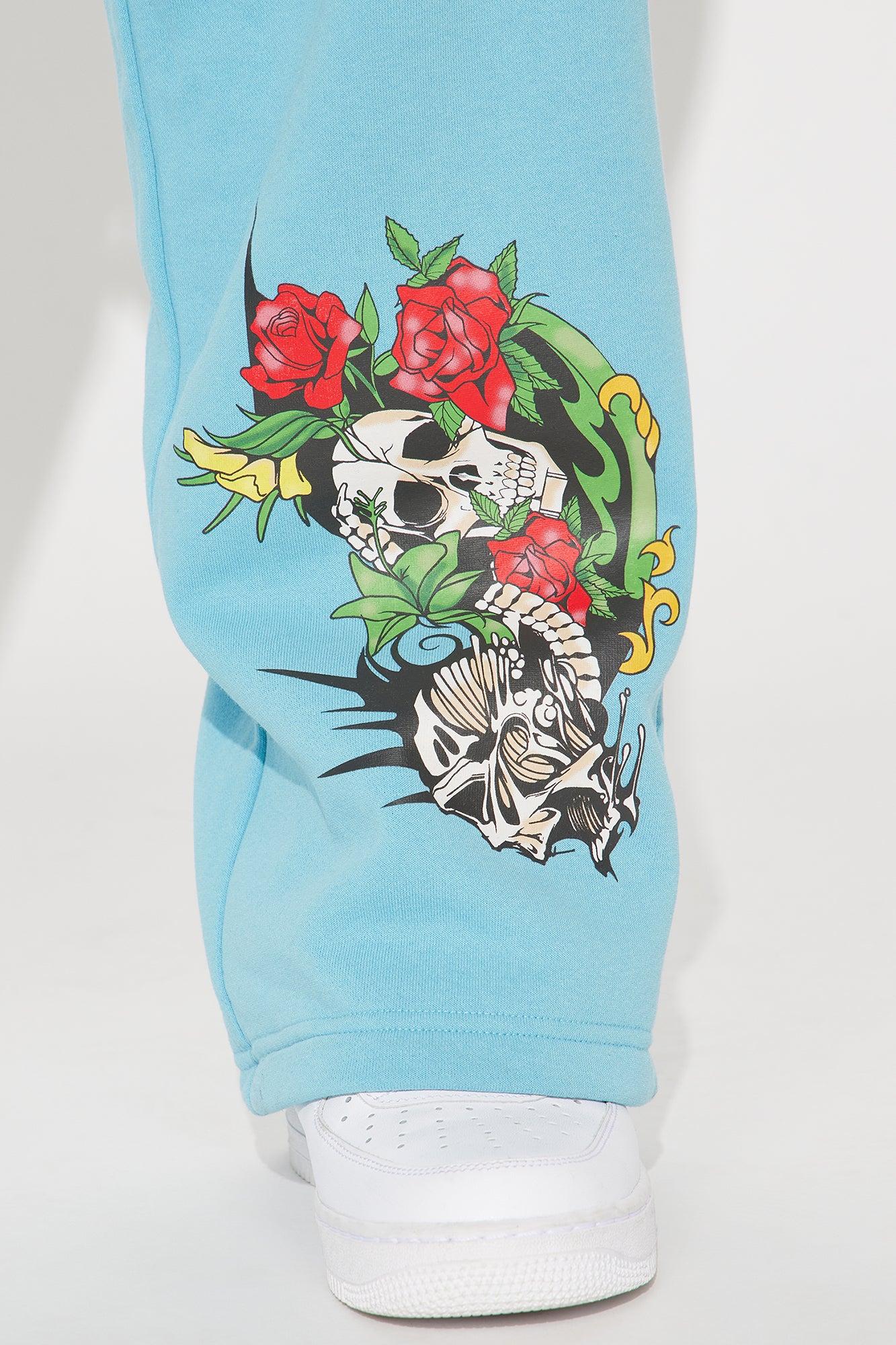 Von Dutch Skull Oasis Wide Leg Pant - Blue/combo Product Image