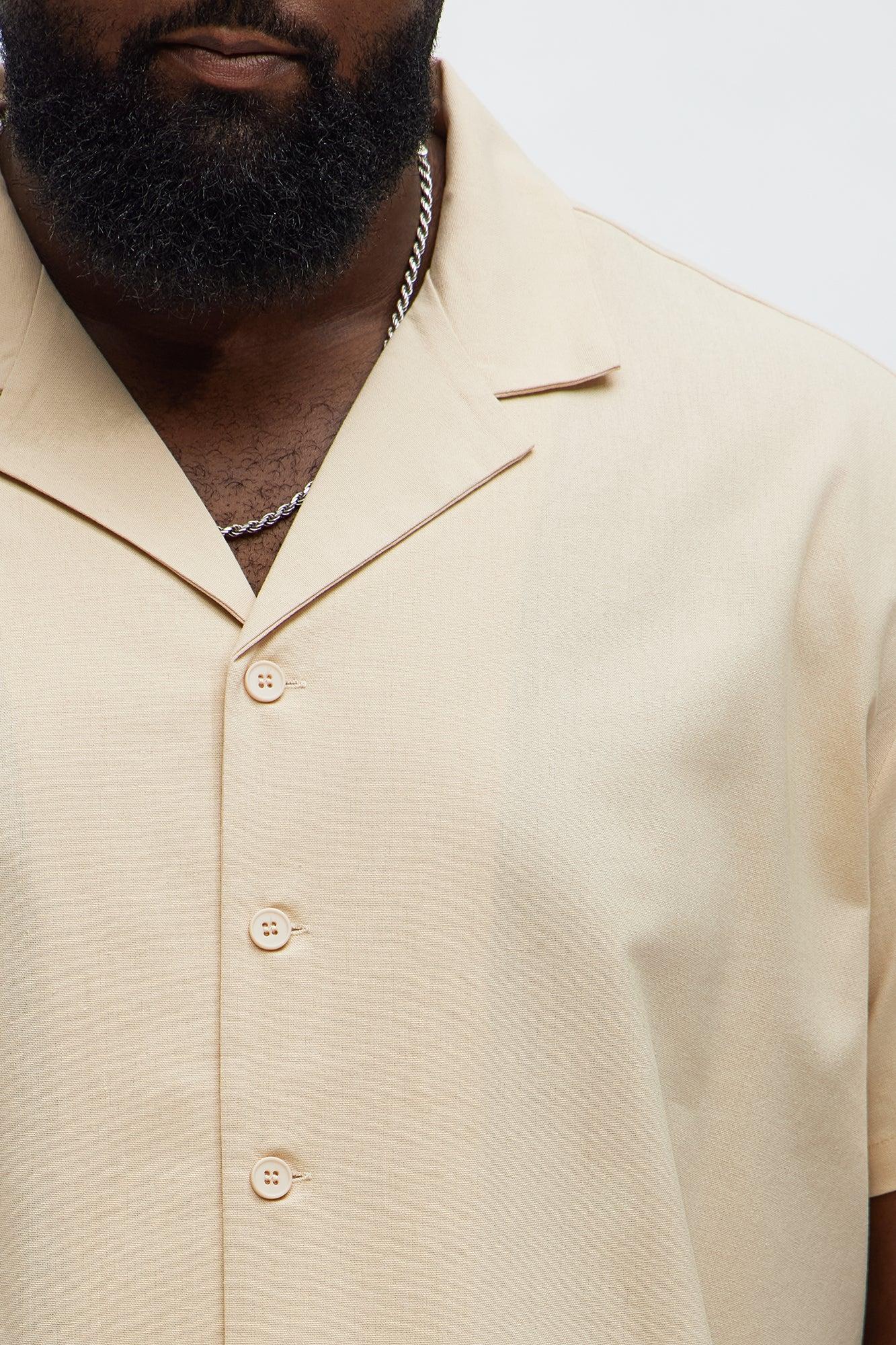 Chai Linen Like Cuban Collar Button Up Shirt - Oatmeal Product Image