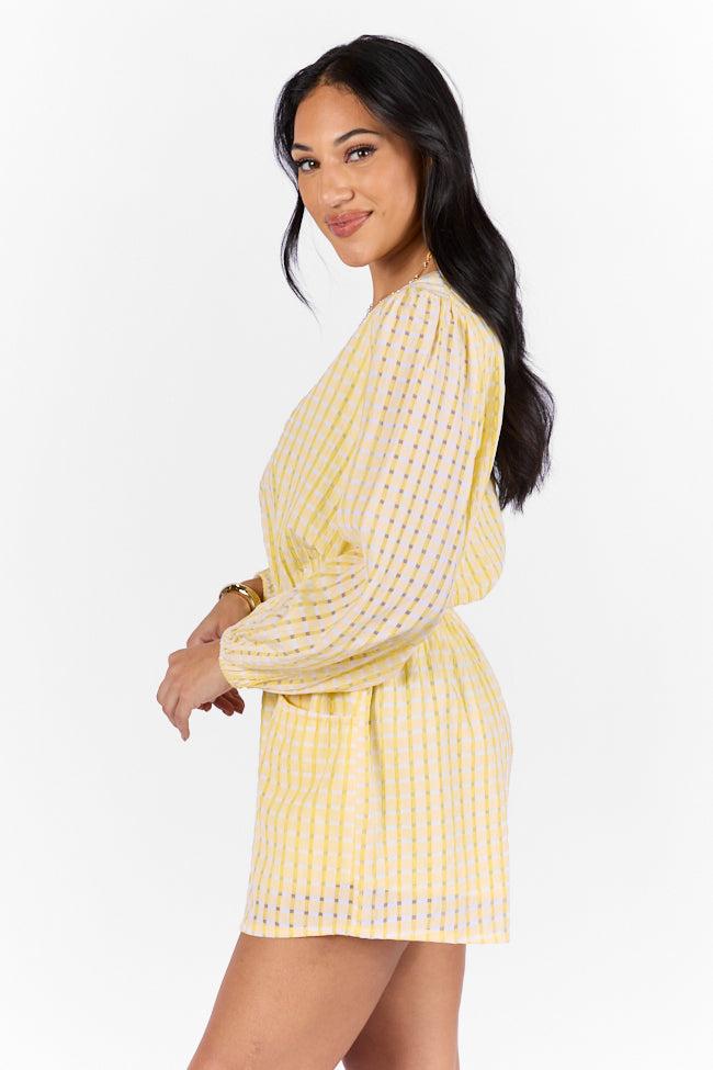 Set On You Yellow Gingham Long Sleeve Romper FINAL SALE Product Image