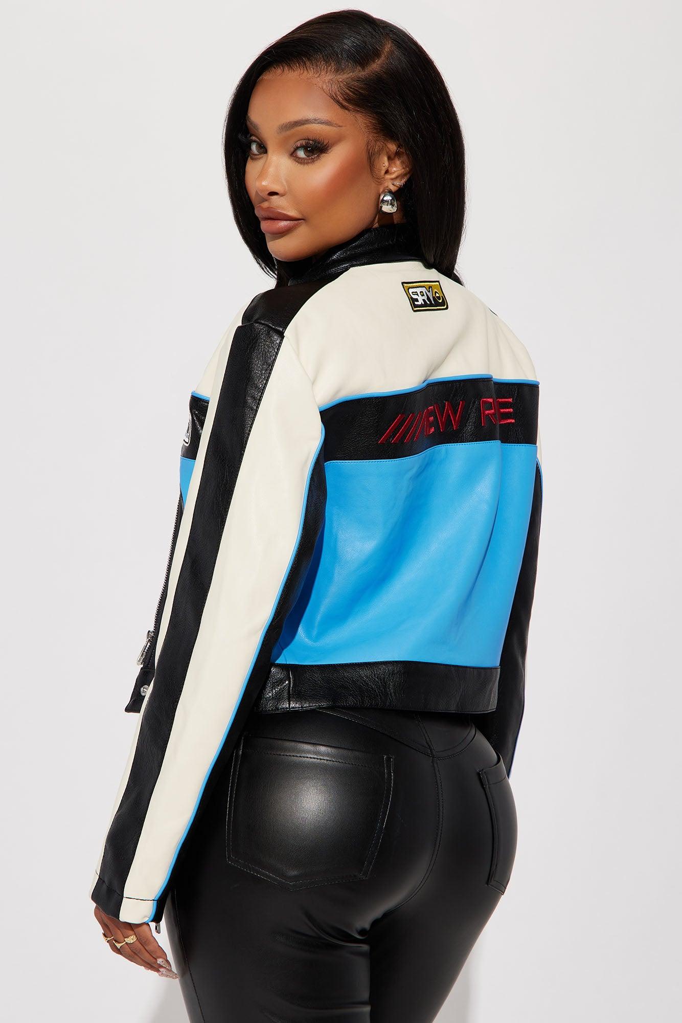 Around The Track Faux Leather Jacket - Blue/combo Product Image