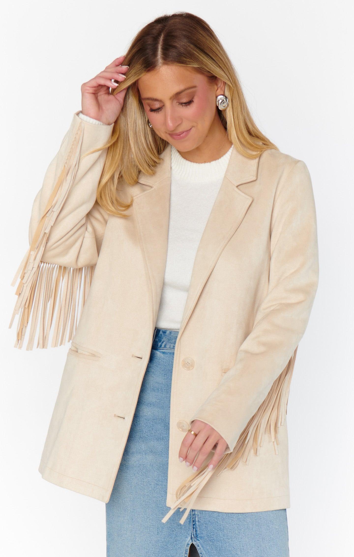 Sierra Fringe Jacket ~ Cream Faux Suede Product Image
