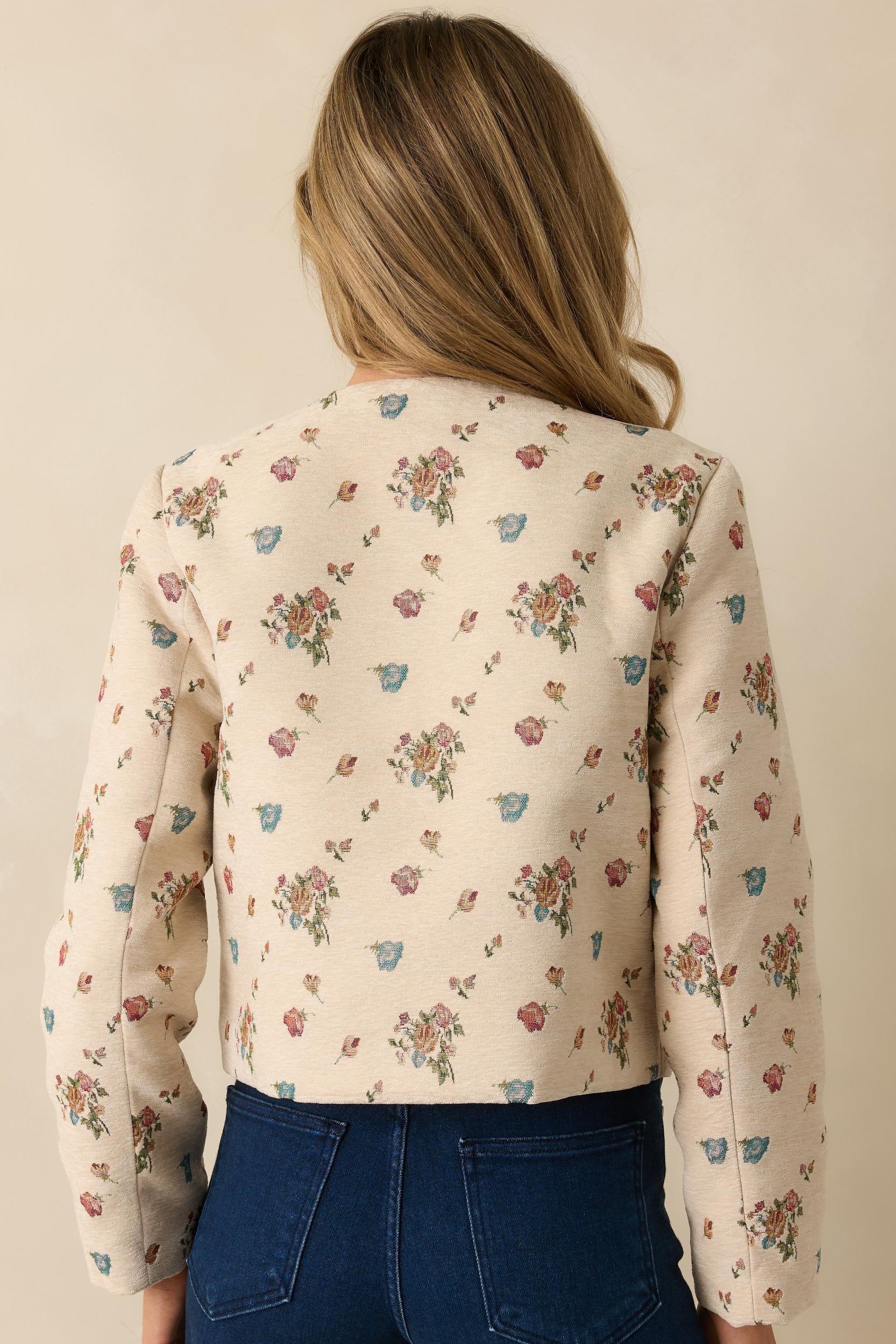 Just My Bouquet Cream Multi Floral Tapestry Button Front Jacket Product Image