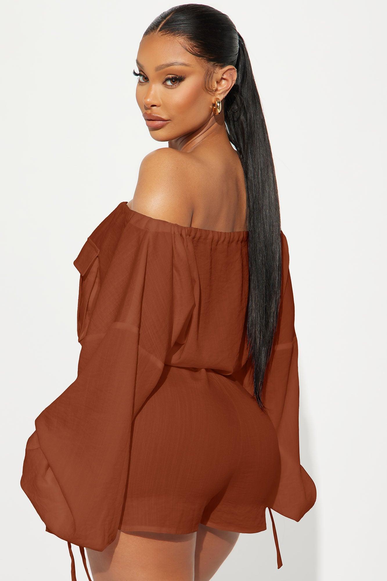 Tania Linen Romper - Cognac Female Product Image