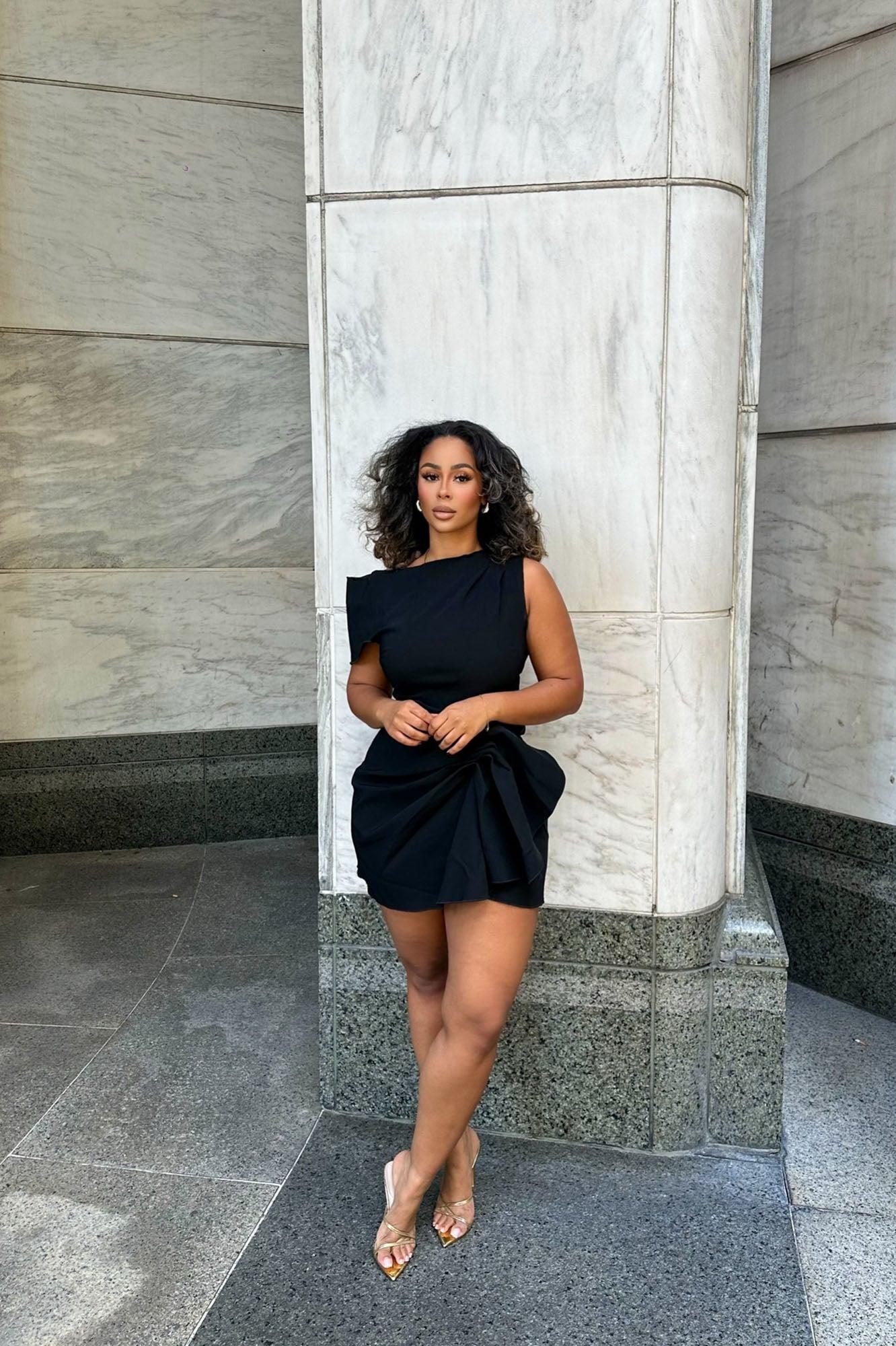 Feel The Vibe Ruched Mini Dress - Black Product Image