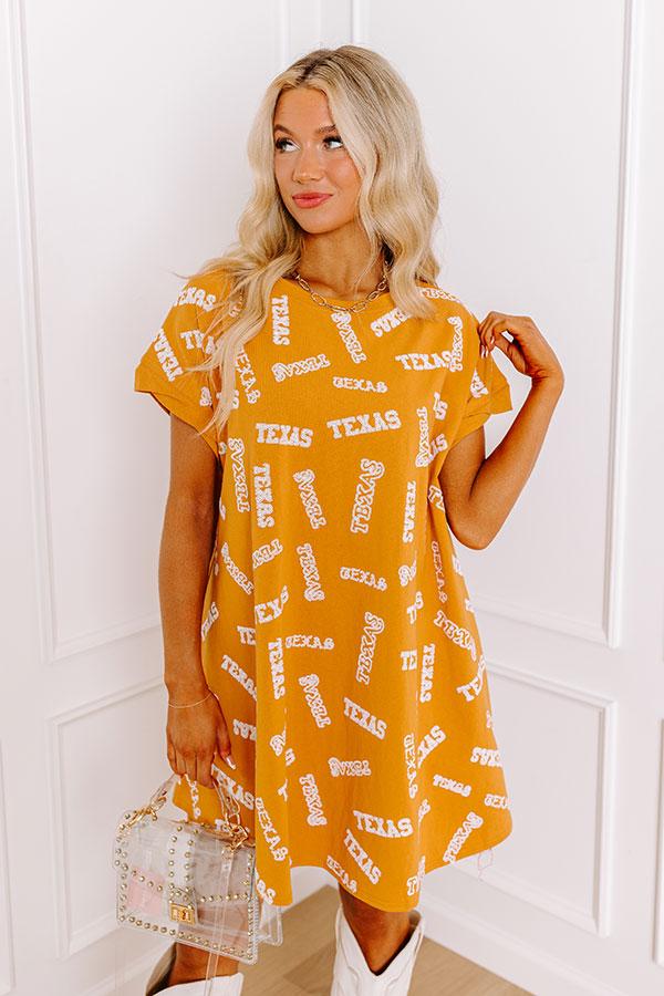 School Spirit Sequin Embroidered Mini Dress in Texas Rust Product Image
