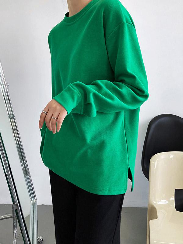 3 Colors Loose Casual Solid Color Split-Side T-Shirt Top Product Image