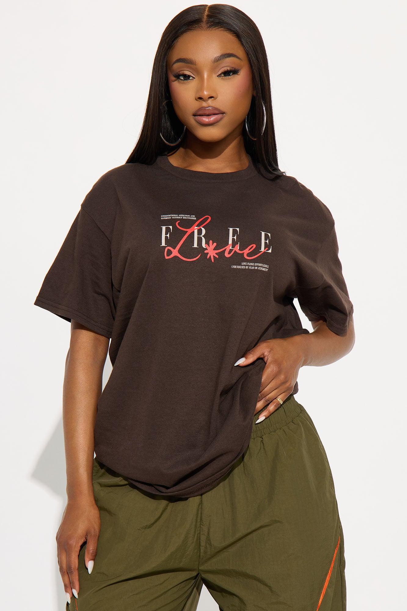 Free Love Multi Hit Oversized Tee - Brown Female Product Image