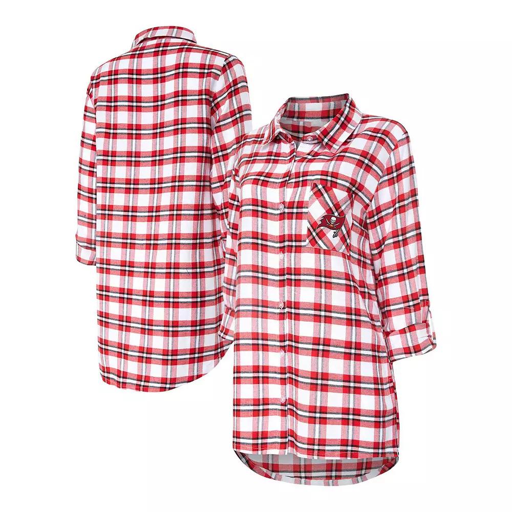 Women's Concepts Sport Red Tampa Bay Buccaneers Sienna Plaid Full-Button Long Sleeve Nightshirt, Size: Small Product Image