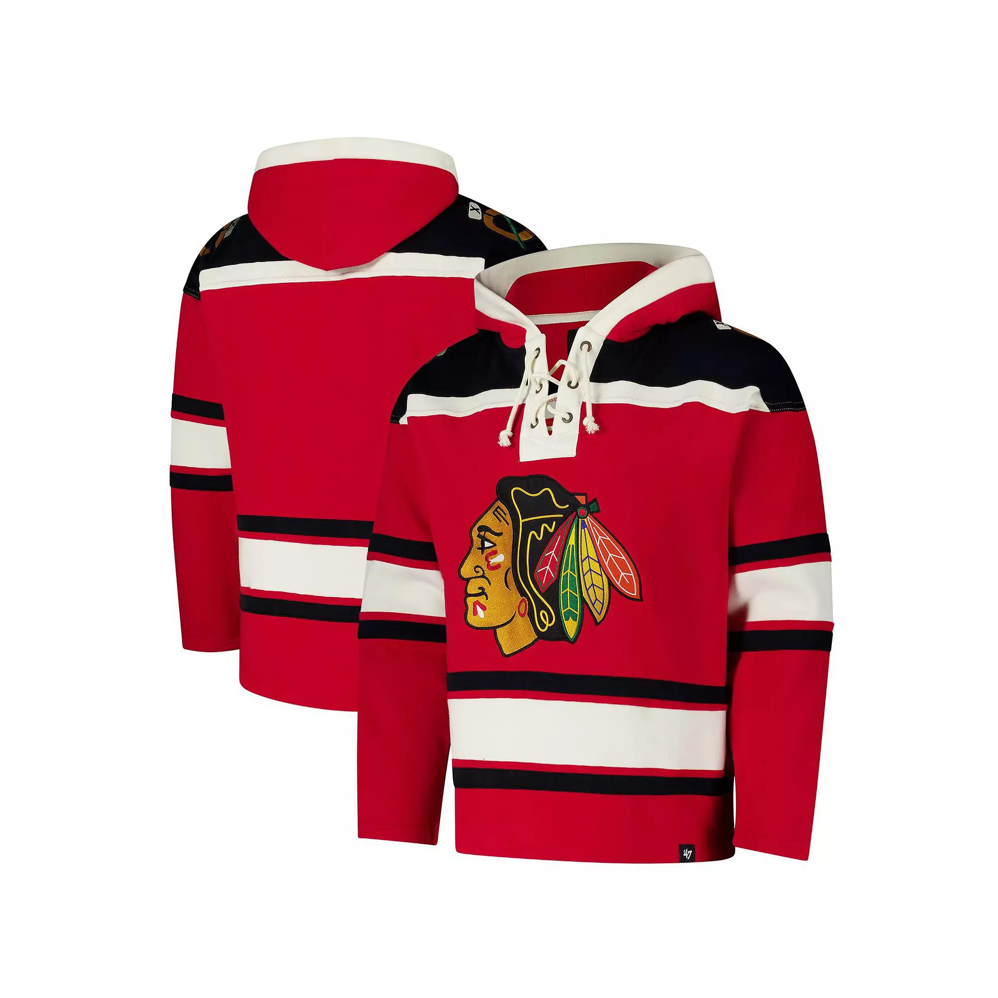 Men's '47  Red Chicago Blackhawks Superior Lacer Pullover Hoodie, Size: Large Product Image