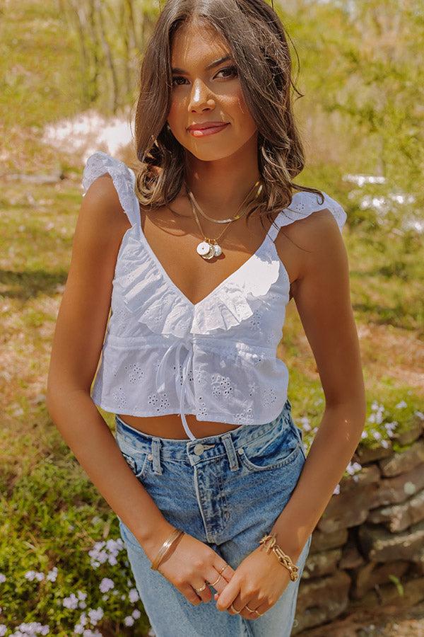 Cabo Beaches Eyelet Crop Top In White Product Image
